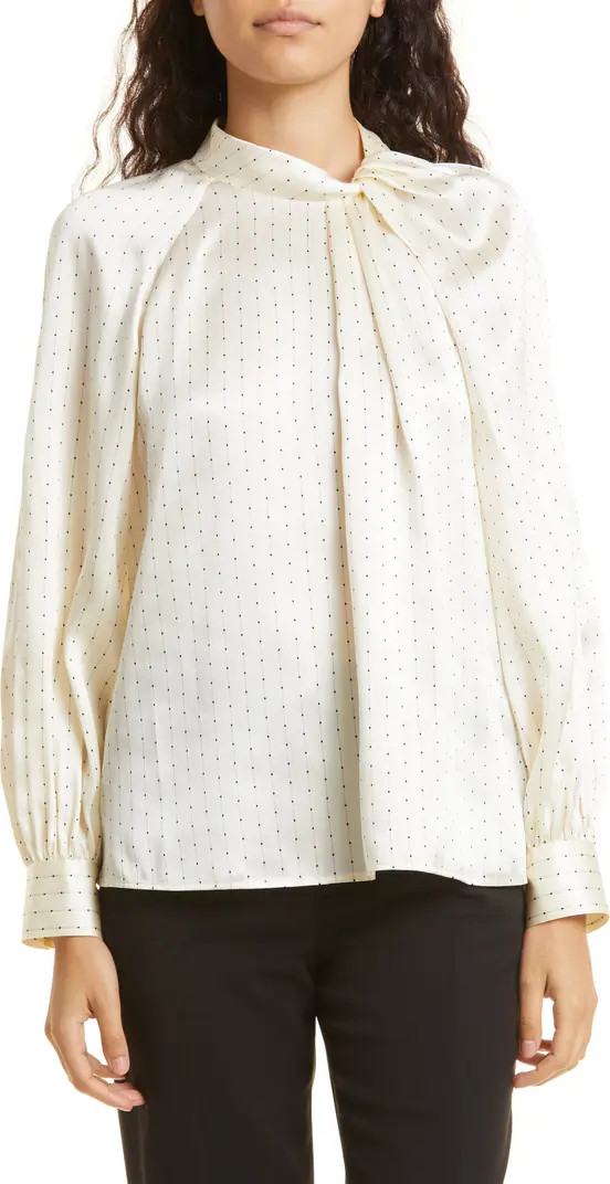 Club Monaco Twist Neck Long Sleeve Silk Satin Blouse | Nordstrom | Nordstrom