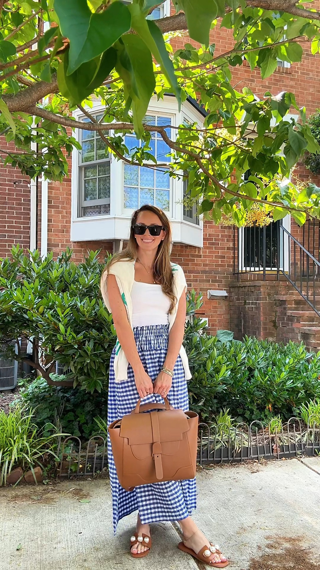 Blue gingham skirt - small
Senreve Meastra Bag 

#LTKSummerEdit #LTKStyleTip #LTKWorkwear