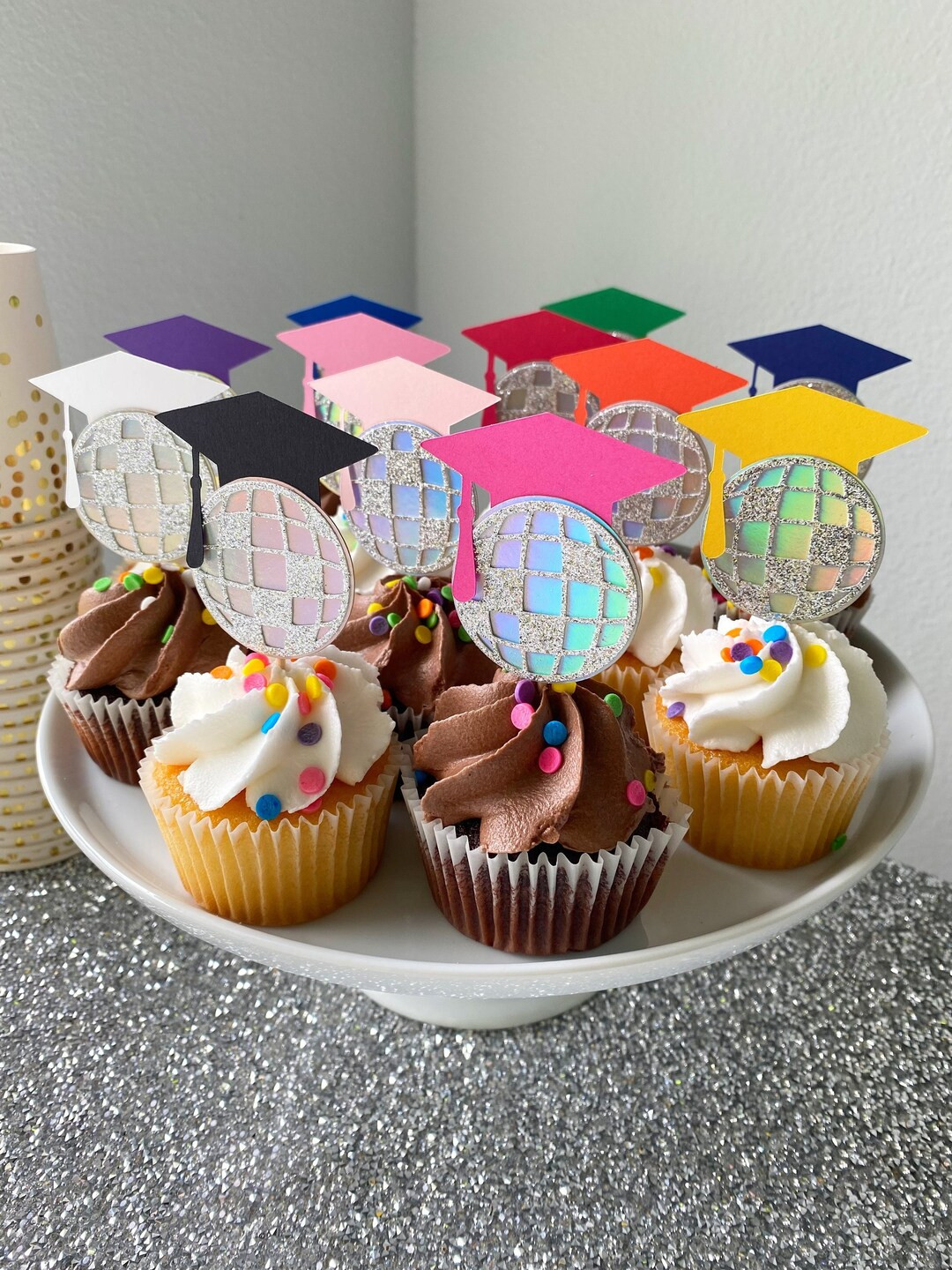 Disco Ball Graduation Cupcake Toppers (12) / Disco Graduation Decorations / 2024 Graduation Cupca... | Etsy (US)