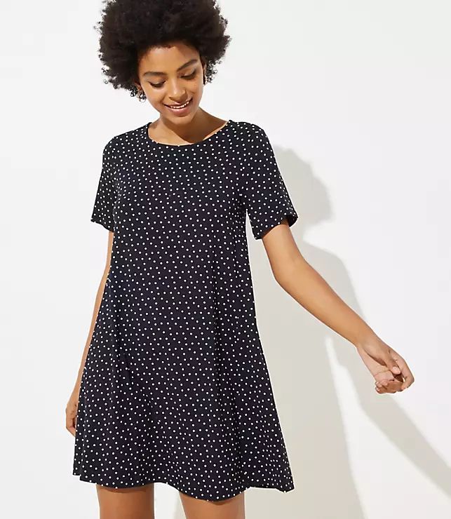 Petite Dotted Short Sleeve Swing Dress | LOFT