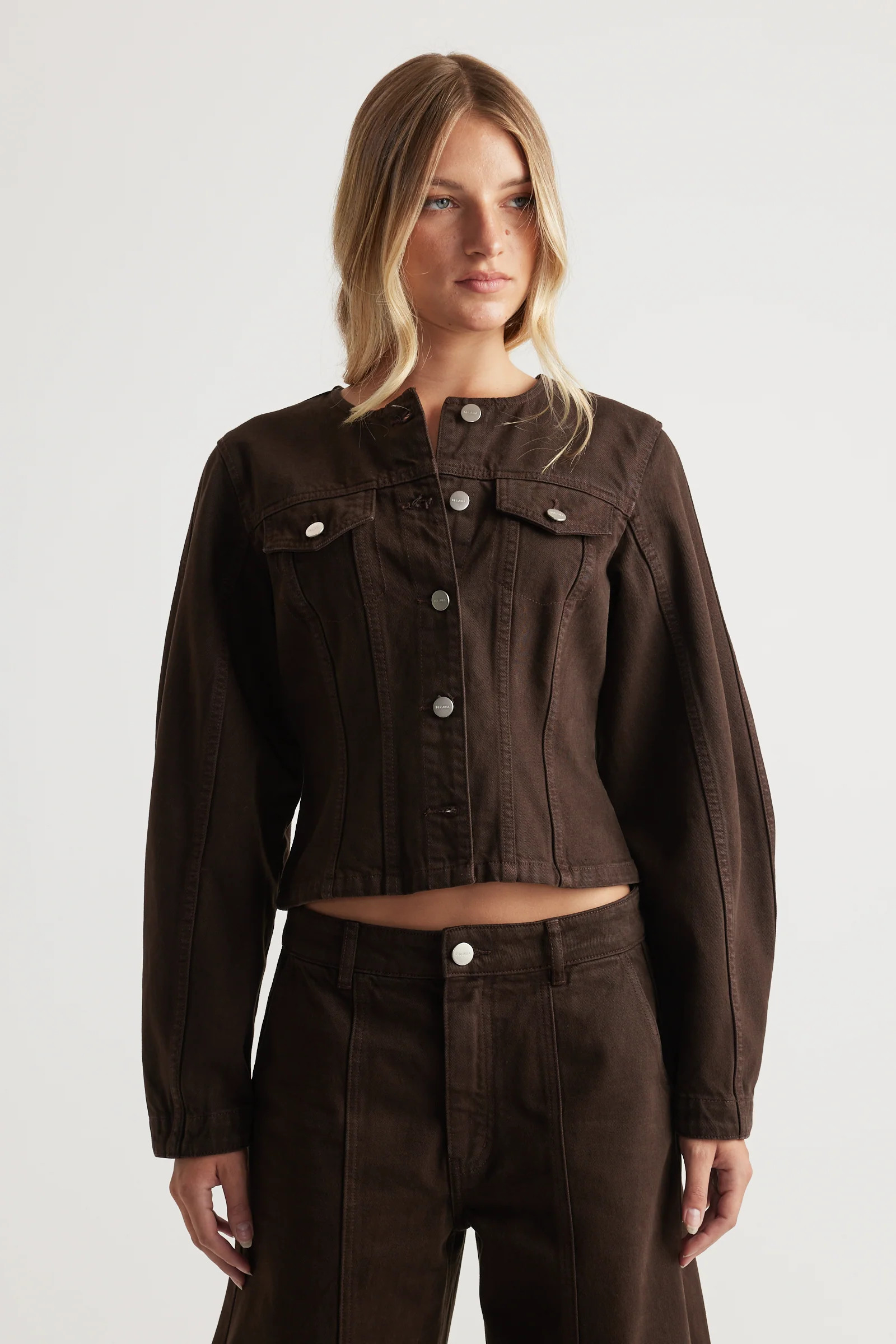 Amaya Barrel Denim Jacket - Truffle Brown | DECJUBA