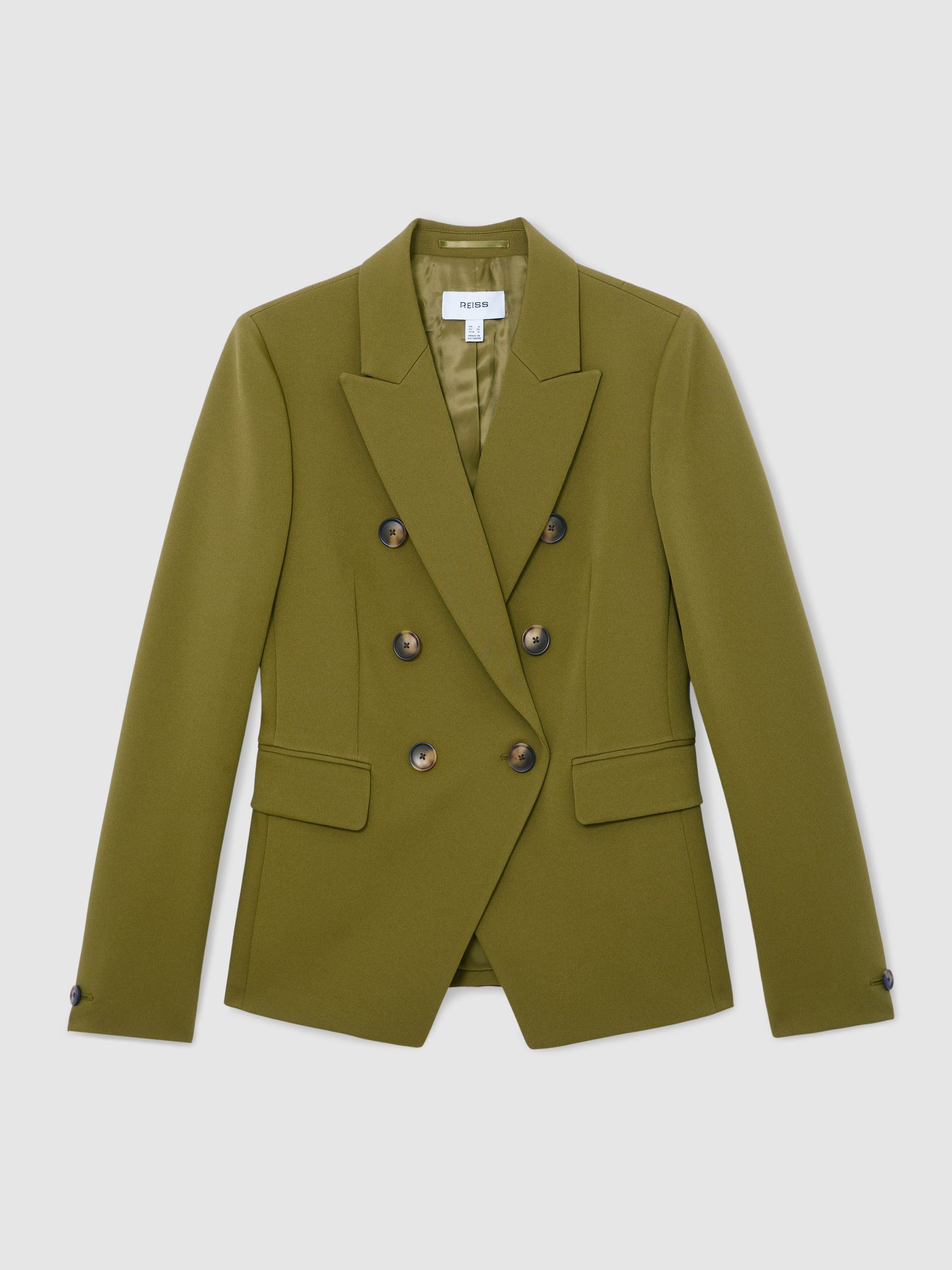 Reiss Twill Double-Breasted Blazer in Chartreuse Green - REISS | Reiss UK