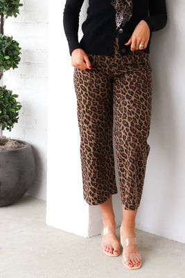 Birdie Leopard Mocha Wide Leg Cropped Pant Mocha / Large | The Willow Tree