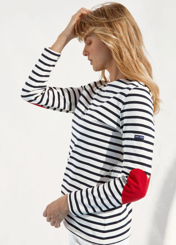 VAUJANY - Striped Shirt with Heart Elbow patches (ECRU / NAVY) | Saint James USA