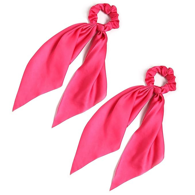 Pack of 2 Knotted Bow Hair Scrunchies Elastic Hair Scarf Black Hair Ties Bands Satin Hair Ribbon ... | Amazon (US)