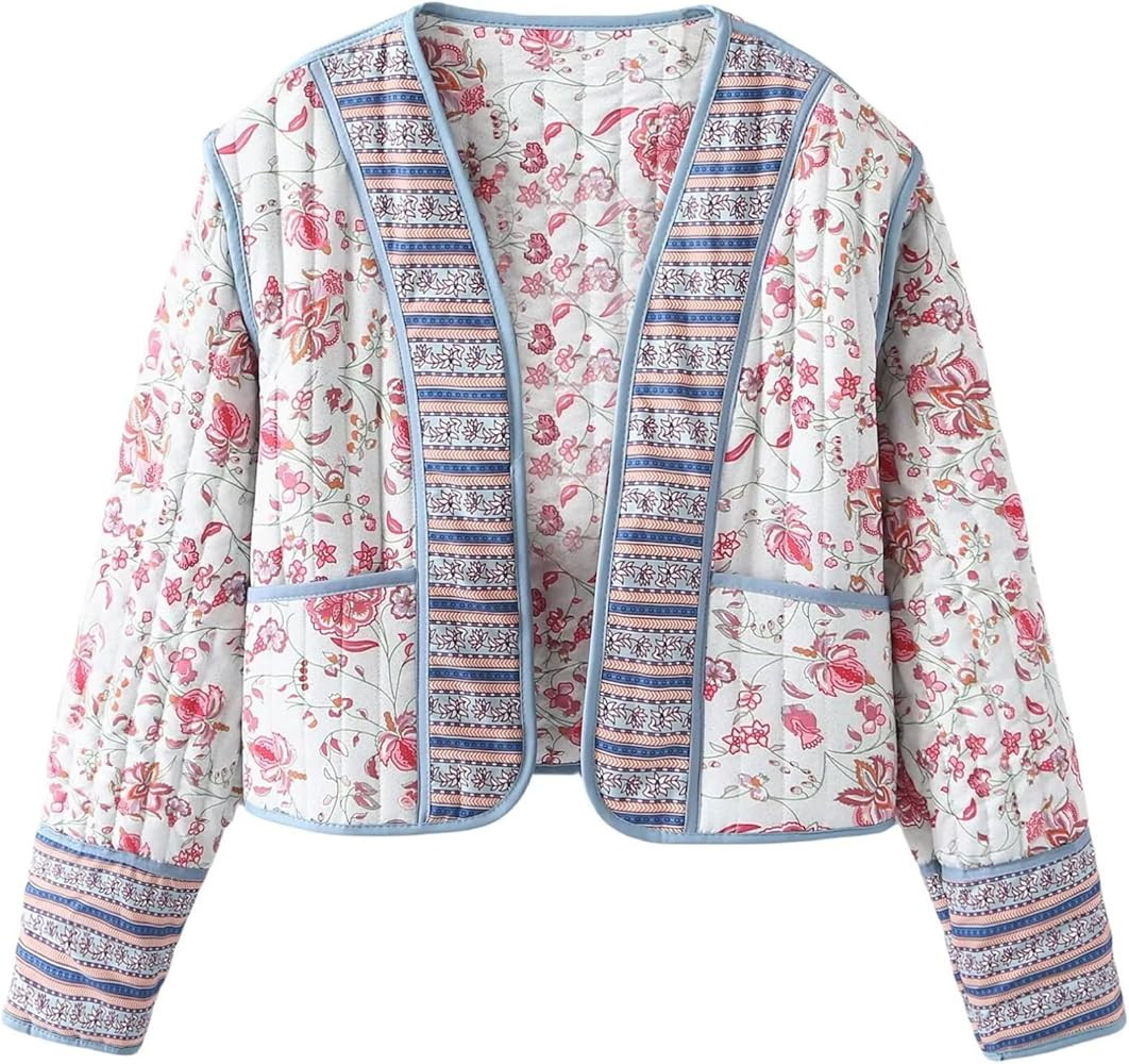 Yimoon Women's Quilted Jacket Lightweight Floral Print Cropped Puffer Coat Short Padded Open Fron... | Amazon (US)