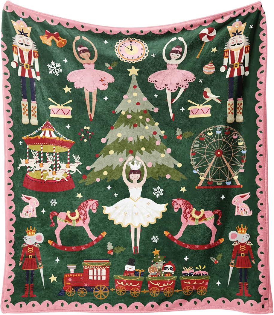 Christmas Throw Blanket for Couch 60x50,Green Winter Holiday Festival Cute Xmas Nutcracker Christ... | Amazon (US)