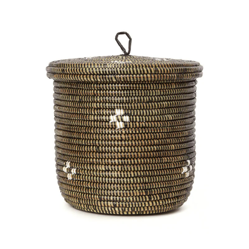 Blossom Small Lidded Storage Basket in Black and White | Winnoby 