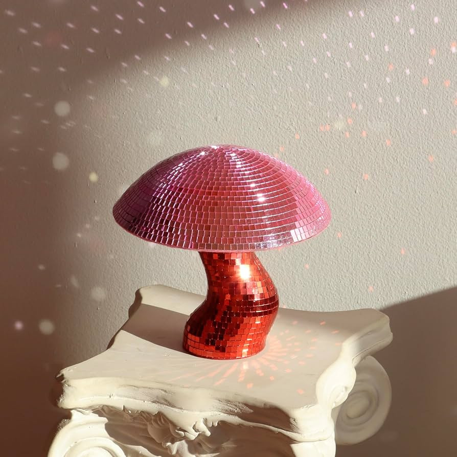 Groovy Disco Mushroom Tabletop Decor - Two Sizes, Lots of Colors (Large: 9''x9''x10, Pink/Red) | Amazon (US)