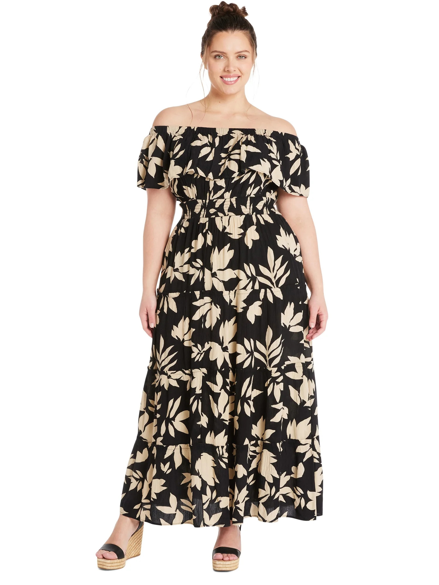 Terra & Sky Women's Plus Size Off The Shoulder Maxi Dress, Sizes 0X-4X | Walmart (US)