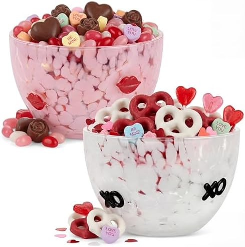 2 Pcs Valentine's Day Candy Bowls Dish, 14oz Heart Icon Glasses Serving Bowls Double Old Fashione... | Amazon (US)