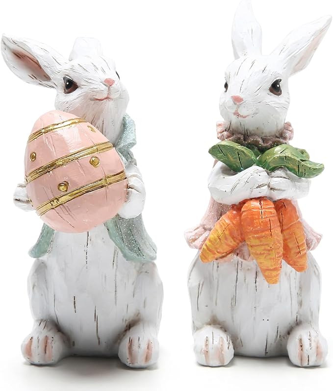 Hodao Easter Bunny Decorations Spring Home Decor Bunny Figurines Gifts(Easter White Rabbit 2pcs) | Amazon (US)