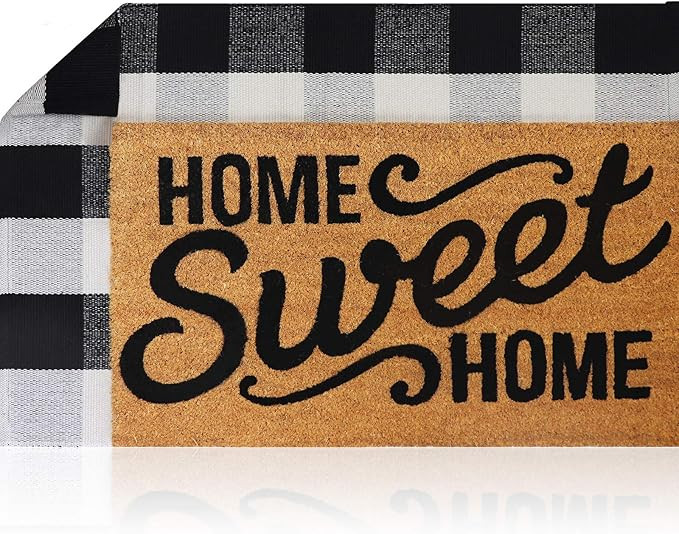 Sierra Concepts Pure Coco Coir Front Door Welcome Mat Outdoor Rug 30"x17" + Buffalo Plaid Rug Che... | Amazon (US)