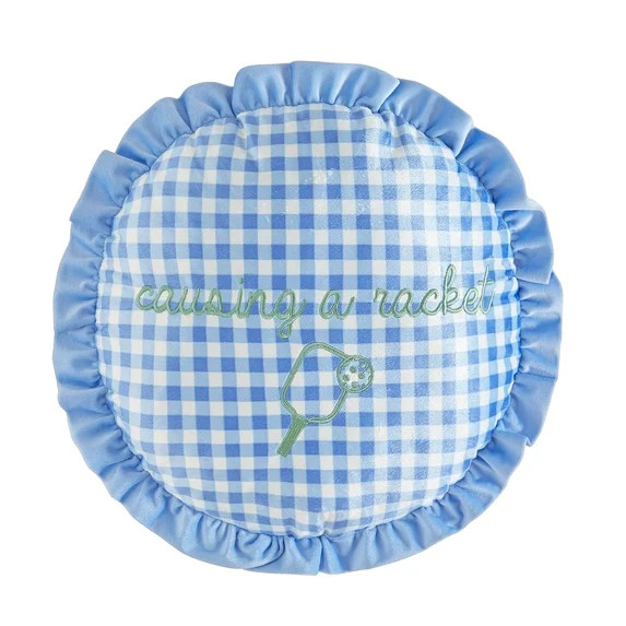Urban Shop Petals & Pearls 16" Round Gingham Embroidered Decorative Throw Pillow, Blue | Walmart (US)