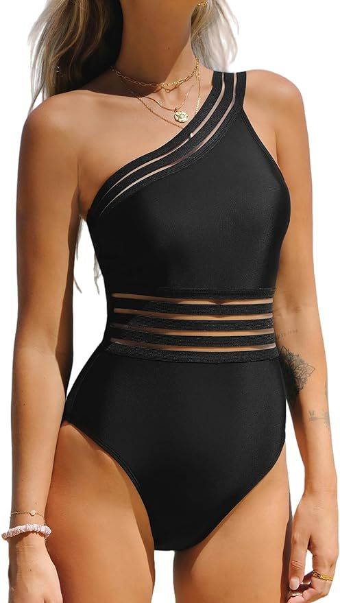 CUPSHE Women's One Piece Swimsuits Bathing Suits One Shoulder Adjustable Straps Cutout Asymmetric... | Amazon (US)