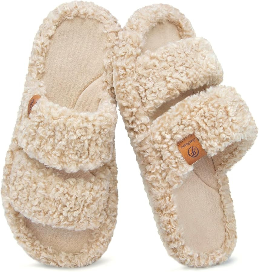 EverFoams Womens Fuzzy Open-toe Slippers Soft Comfy Memory Foam Indoor House Shoes | Amazon (US)