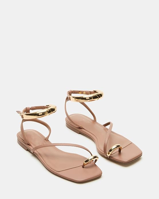 Toe Ring Flats Sandals for Women Square Toe Strappy Flat Sandals Casual Summer Shoes | Amazon (US)
