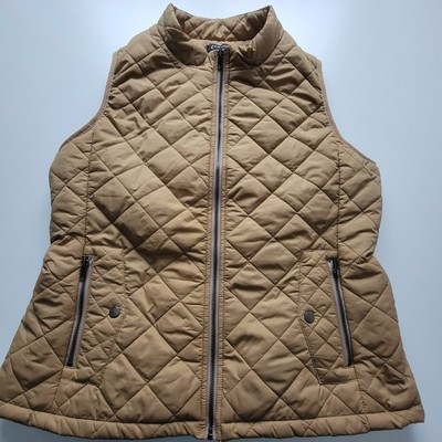 Fuinloth Womens Brown Stand Up Collar Zipped Pockets Quilted Vest Size Large | eBay US