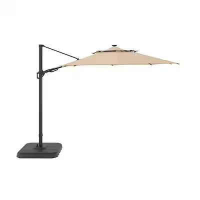 allen + roth 11-ft Tan Solar Powered Crank Offset Patio Umbrella with Base Lowes.com | Lowe's
