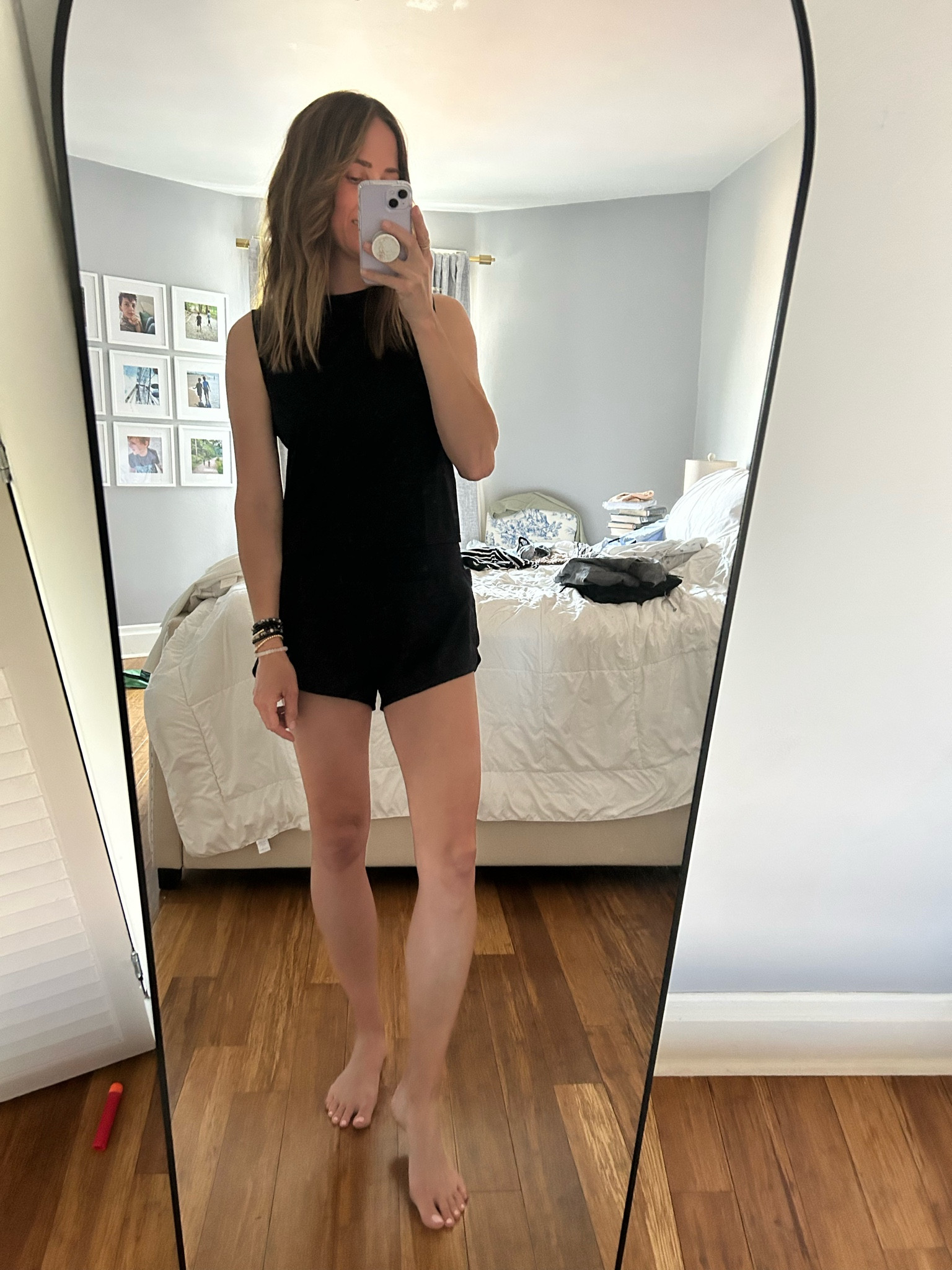Workout gear. The shorts are lined and have a high waist and nice coverage. I like the length of the top. Wearing a small in shorts and top.

#LTKfit