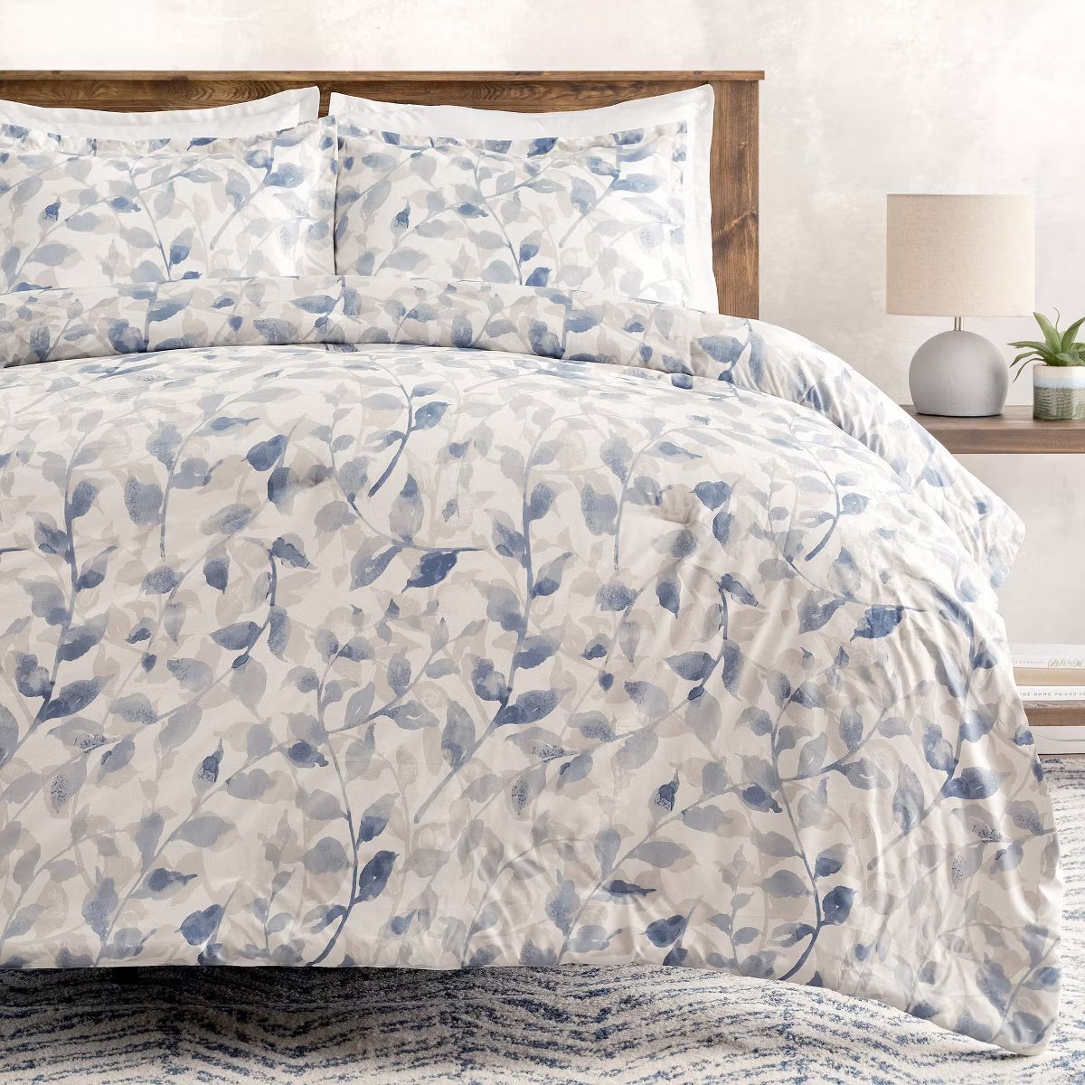 Chanasya Blue Layered Leaf Botanical Reversible Comforter Bedding Set | Target