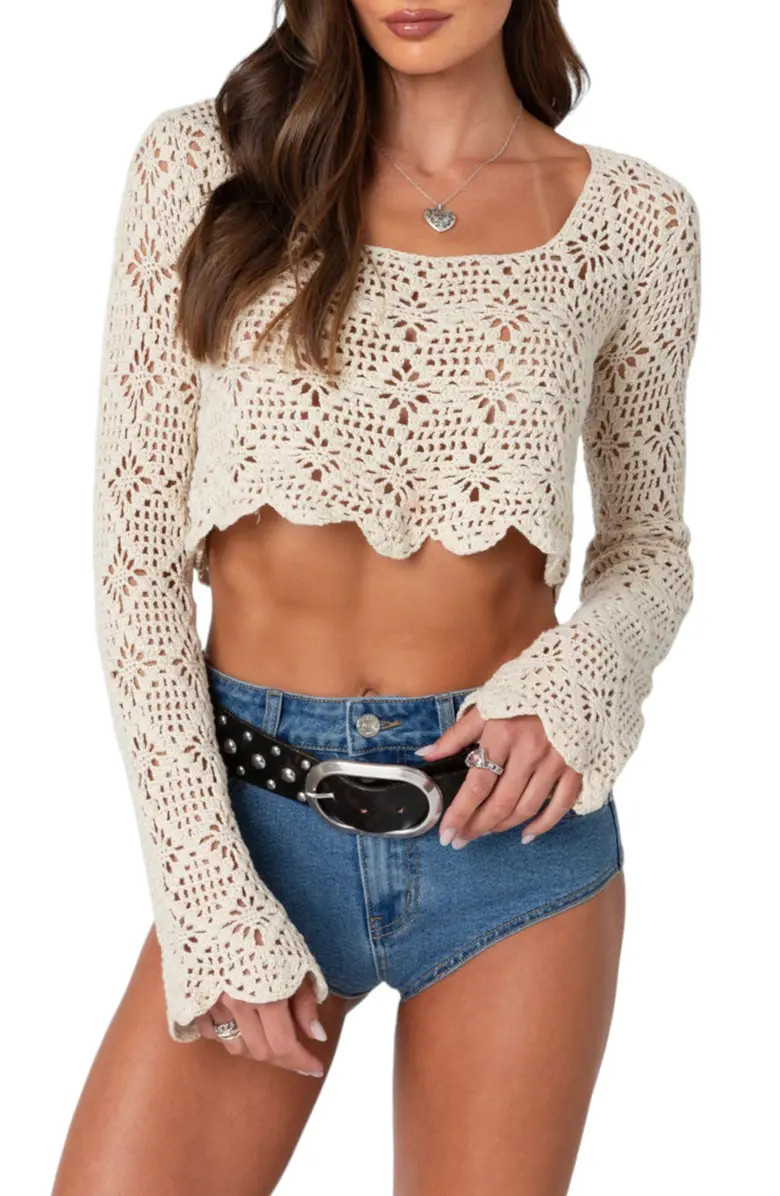 EDIKTED Tessie Long Sleeve Crochet Top | Nordstrom | Nordstrom