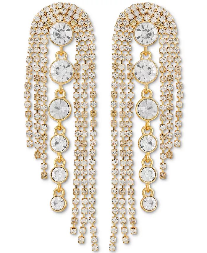 GUESS Crystal & Rhinestone Chain Fringe Statement Earrings - Macy's | Macy's