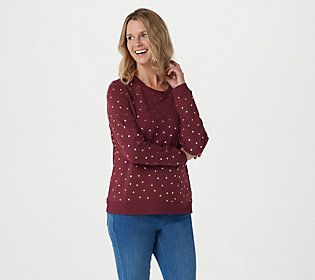 Denim & Co. Printed Foil French Terry Round Neck Top | QVC
