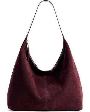 KALIDI Suede Cresent Tote, Slouchy Hobo Bag Vegan Leather Medium Zipper Shoulder Bag for Travel W... | Amazon (US)
