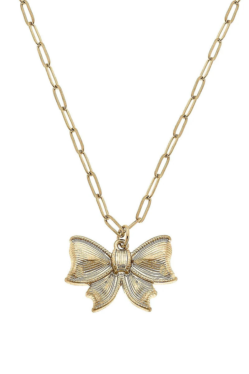 Waverly Bow Pendant Necklace in Worn Gold | CANVAS