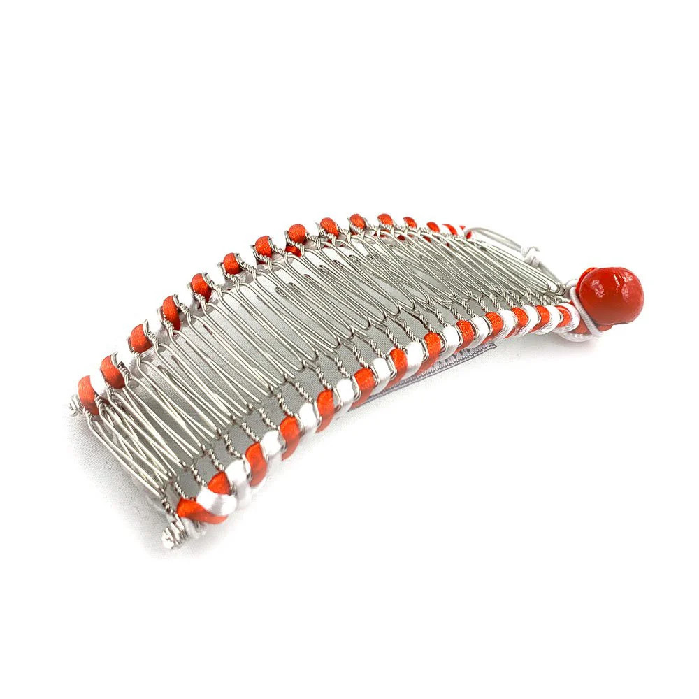 Satin Cord Wrapped Stretch Banana Clip for Fine Thin Straight Hair - Medium Candy Cane (w/ Wood Bead Closure) | Casual Chic Boutique