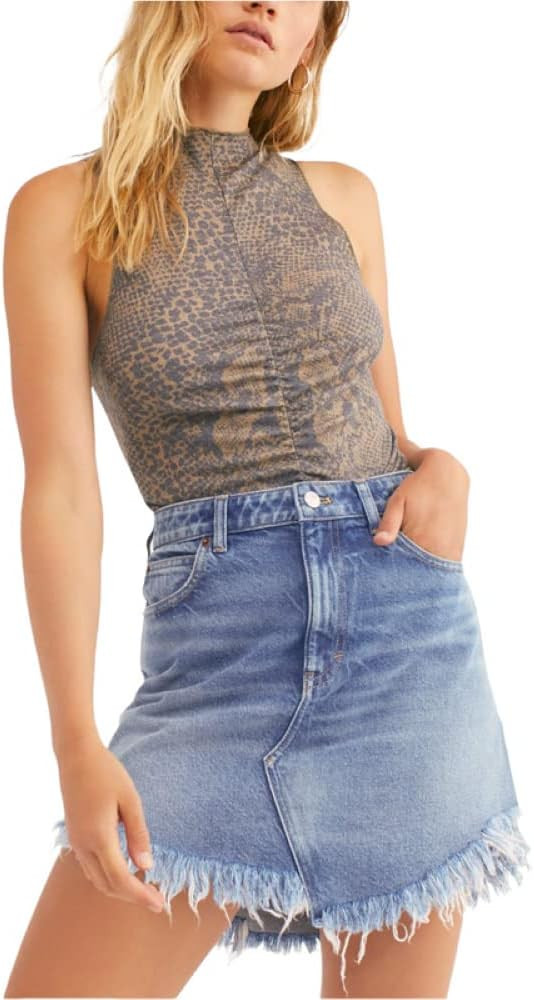 Free People Women's Bailey Solid Denim Mini Skirt (Indigo Blue, 26) | Amazon (US)