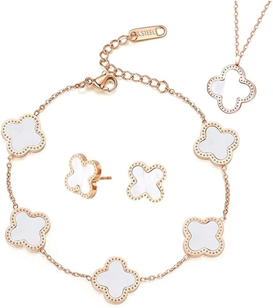 TOFBS Vierblättriges Kleeblatt Schmuckset für Damen und Mädchen 18K Roségold Plattiert Edelst... | Amazon (DE)