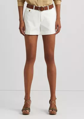 Lauren Ralph Lauren Women's Pleated Double Faced Cotton Shorts, White, 4 | Belk
