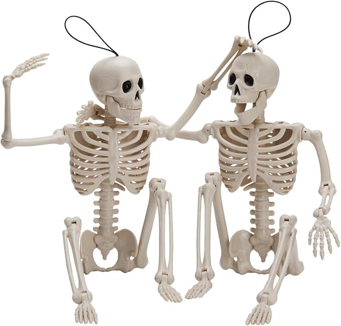 JOYIN 2PCS 16" Halloween Skeleton Decor, Full Body Stayable Movable Joints, Posable Hanging Skele... | Amazon (US)
