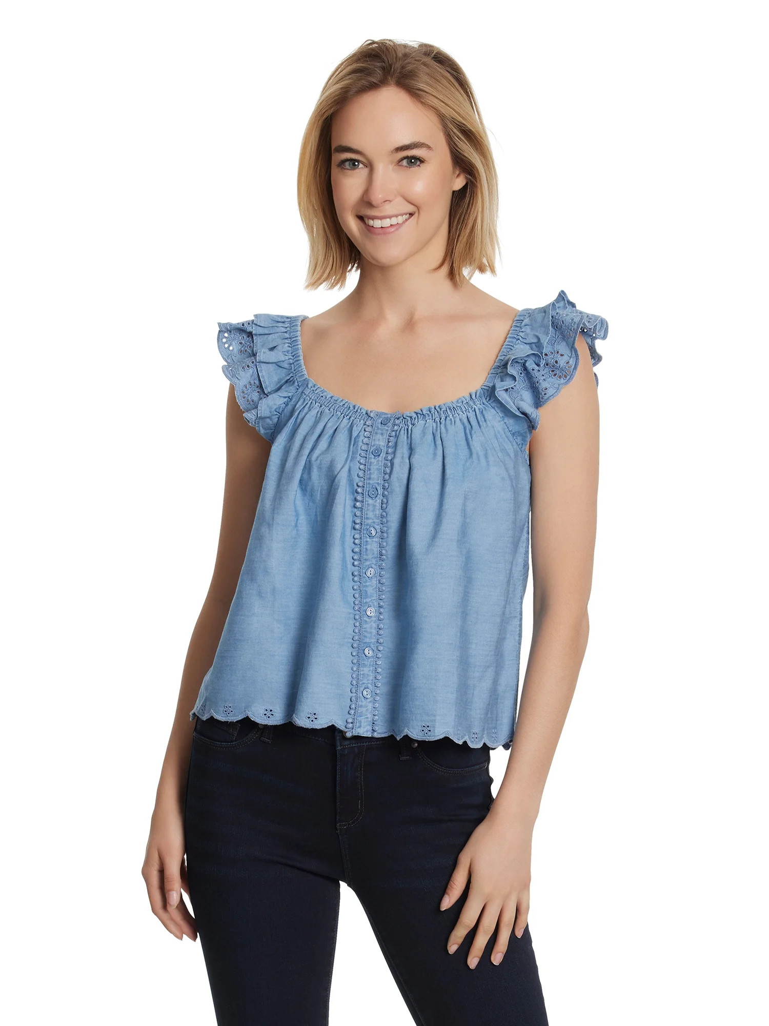 Jessica Simpson Women's and Women's Plus Violetta Flutter Sleeve Top | Walmart (US)