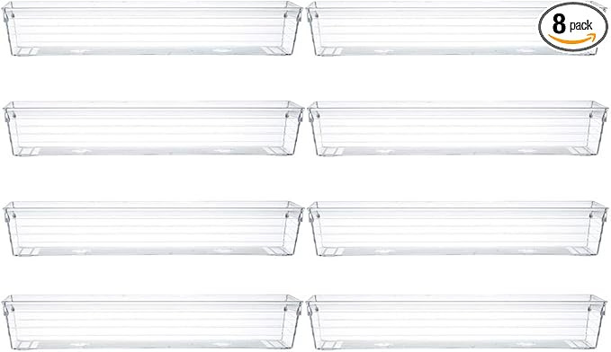 Clear Plastic  Drawer Organizer Tray for Vanity Cabinet (12”×3”×2”，Set of 8),Storage... | Amazon (US)