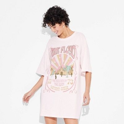 Women's Pink Floyd Concert Short Sleeve Graphic T-Shirt Dress - Pink | Target