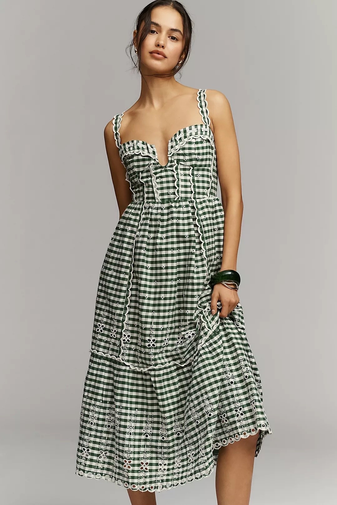 By Anthropologie Sleeveless Sweetheart Gingham Midi Dress

#LTKootd