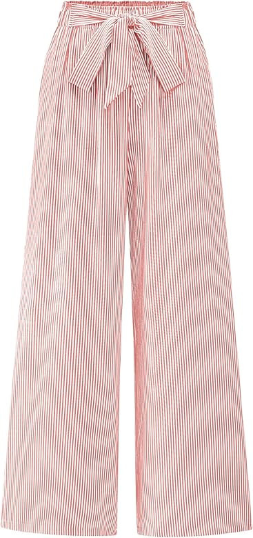 BTFBM Womens Striped Wide Leg Pants Dressy High Waist Trousers Business Casual Loose Flowy Tie Kn... | Amazon (US)