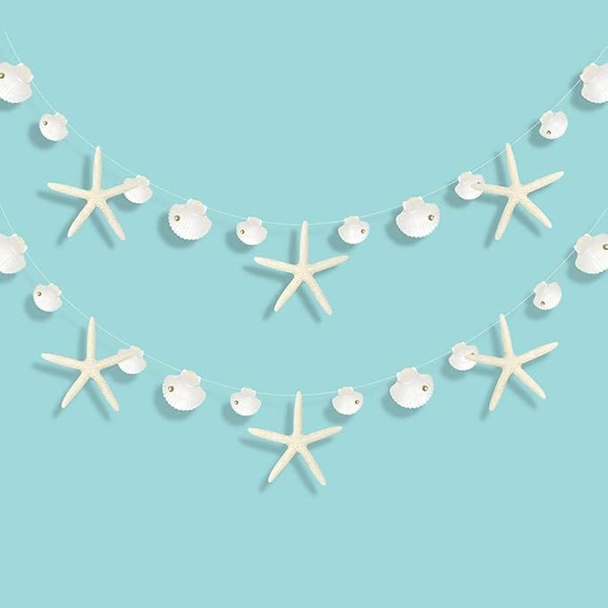 Decor365 White Finger Starfish Sea Shell Garland Ocean Coastal Nautical Party Decoration Starfish... | Amazon (US)