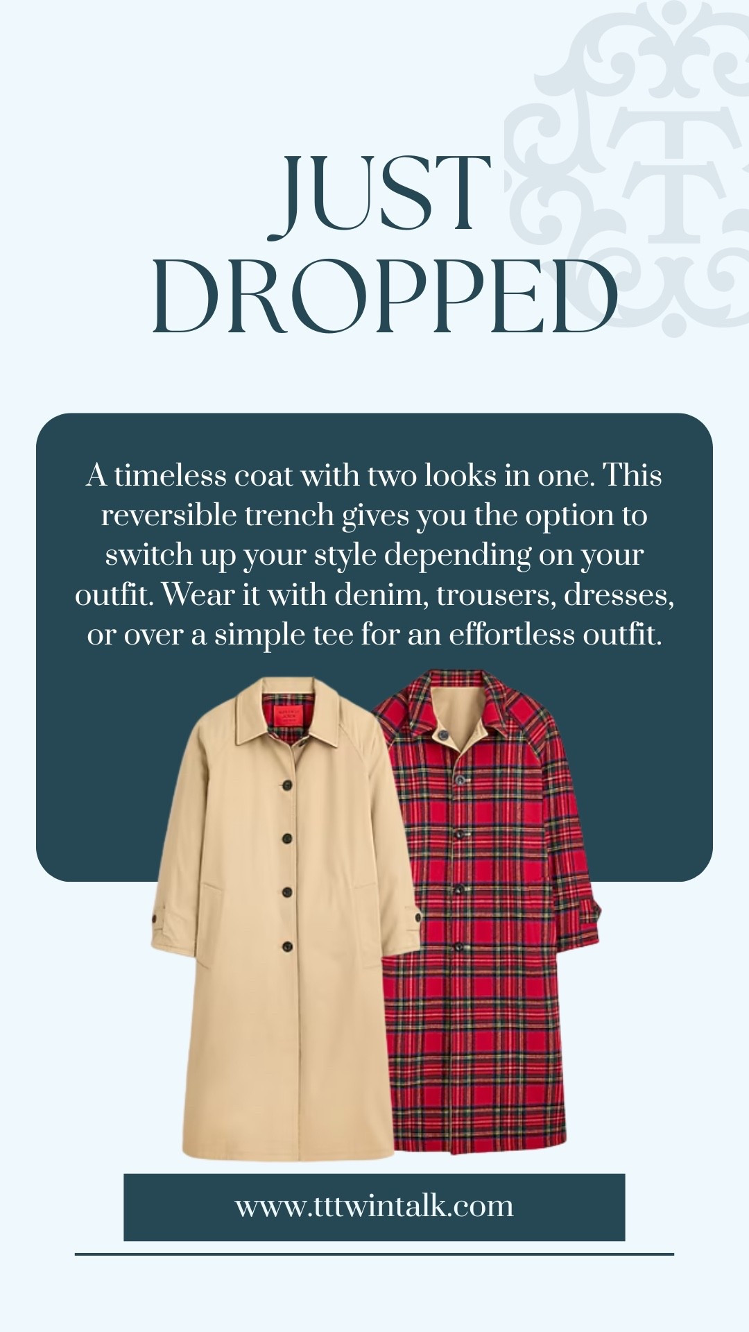 A timeless coat with two looks in one. This reversible trench gives you the option to switch up your style depending on your outfit. Wear it with denim, trousers, dresses, or over a simple tee for an effortless outfit.

#LTKStyleTip #LTKOver40 #LTKMidsize