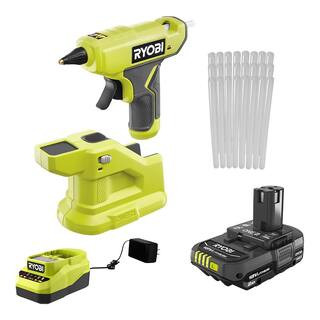 ONE+ 18V Cordless Compact Glue Gun Kit with 2.0 Ah Battery, 18V Charger, and 24-Pack 5/16 in. x 6 in. Mini Glue Sticks | The Home Depot