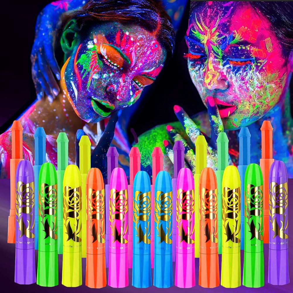 12 PCS Glow Face Body Paint, Glow In The Dark Under UV Black Light Sticks Makeup Neon Face Painti... | Amazon (US)