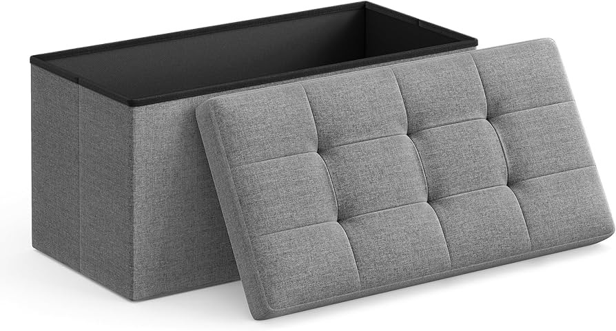 SONGMICS 30 Inches Folding Storage Ottoman Bench, Storage Chest, Foot Rest Stool, Light Gray ULSF... | Amazon (US)