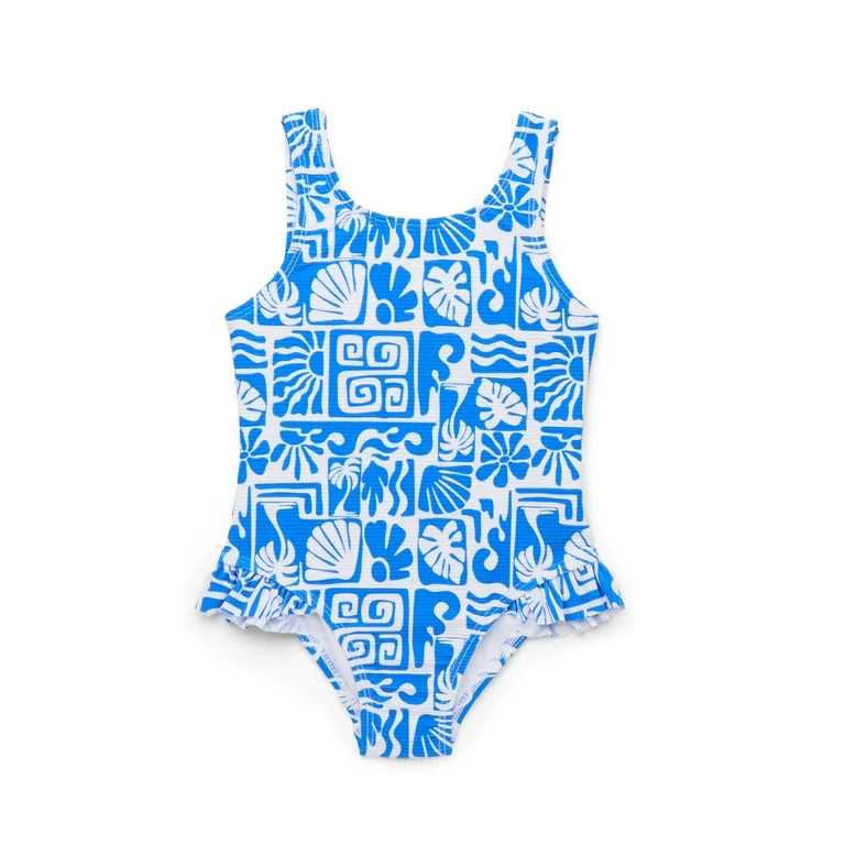 Wonder Nation Baby and Toddler Girls Print Ruffle One Piece Swimsuit with UPF50+, Sizes 12M-5T | Walmart (US)