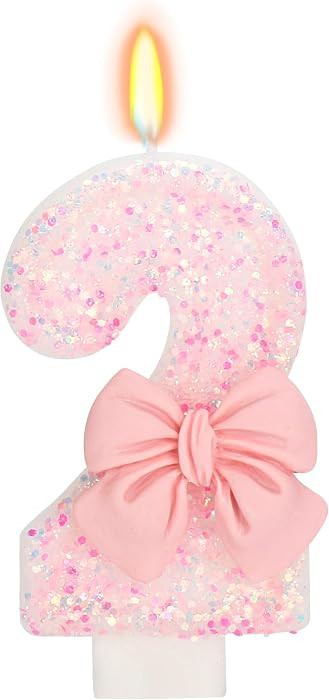 Birthday Candle for Cake, 2 Candle - Pink Glitter with Bowknot, 2.76 inch Happy Birthday Candle, ... | Amazon (US)