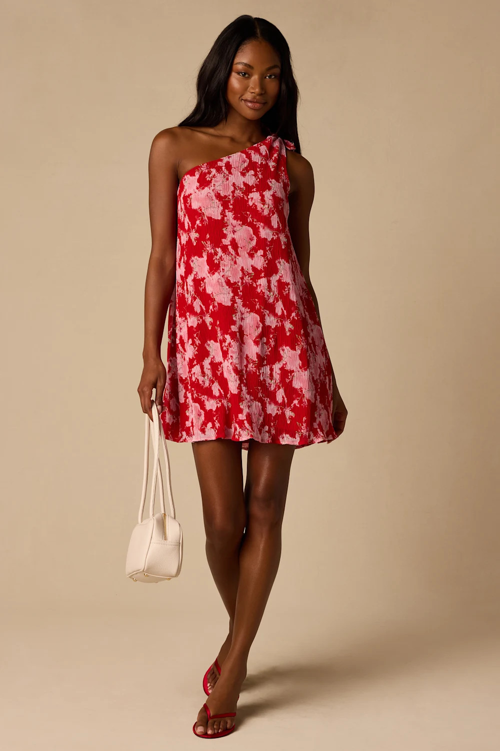 Aralia Red Multi Floral One-Shoulder Shift Mini Dress | Lulus