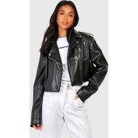 Womens Petite Crop Faux Leather Biker Jacket - Black - 12 | boohoo (US & Canada)