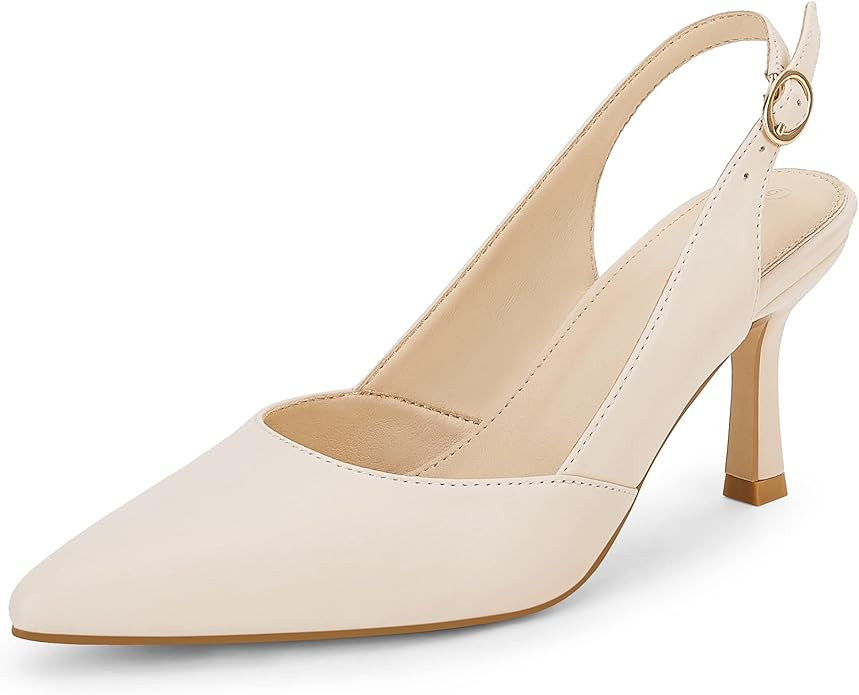 Rilista Women's Slingback Kitten Heels Closed Pointed Toe Wedding Party Dress Pumps Shoes | Amazon (US)